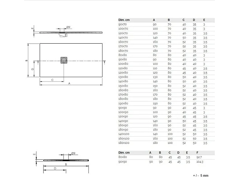 Receveur de douche 80 x 190 cm extra plat LOGIC surface ardoisée rectangulaire blanc