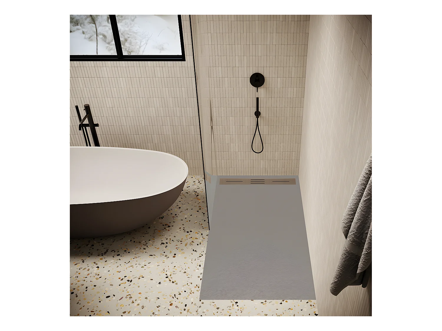 Piatto doccia ultrasottile 90 x 170 cm LUCIA in SoliCast® finitura ardesia grigio