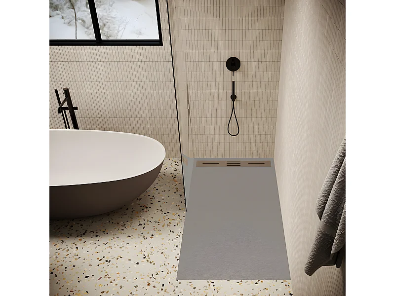 Receveur de douche 90 x 170 cm extra plat LUCIA en SoliCast® surface ardoisée gris