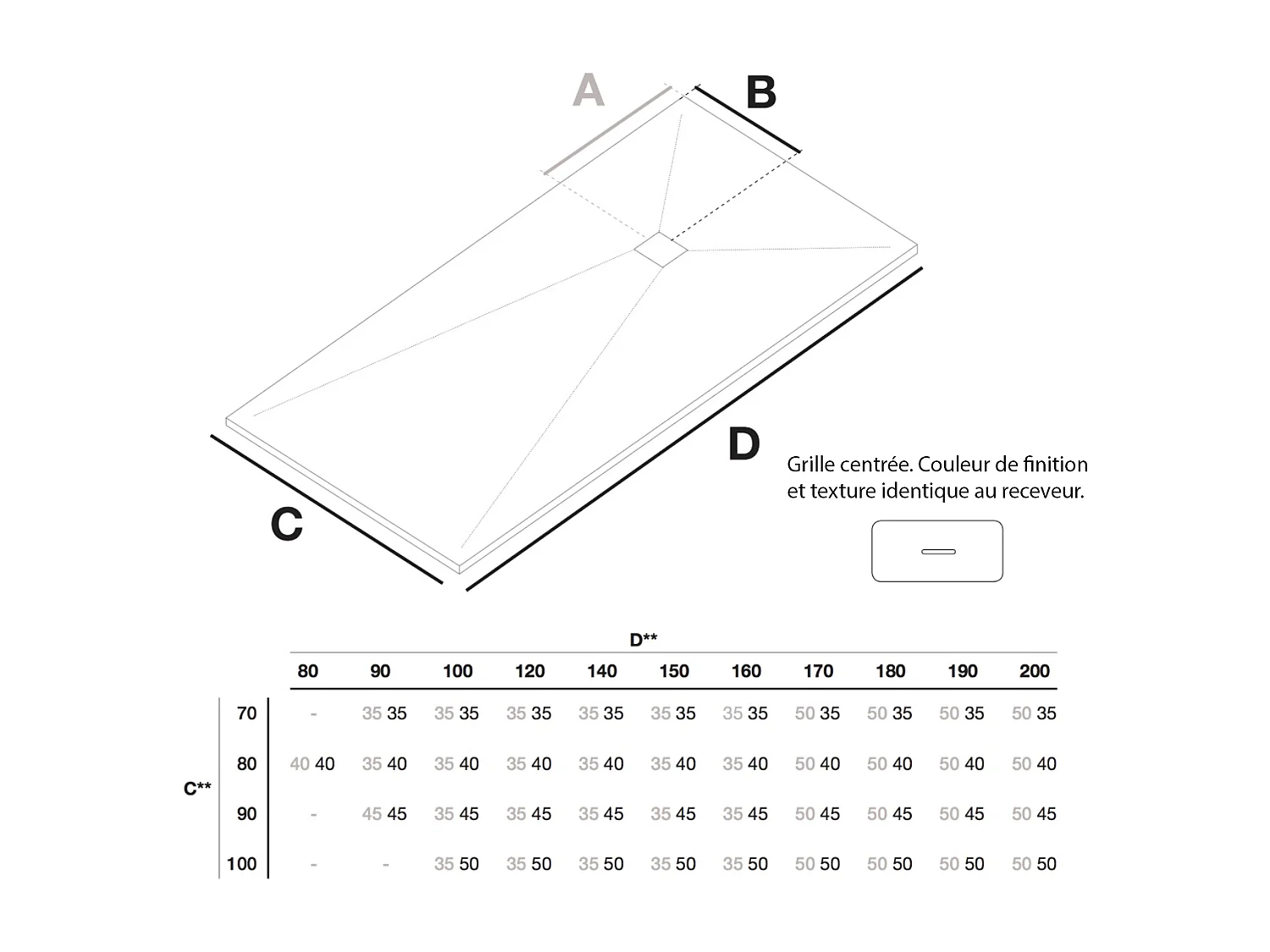 Piatto doccia ultrasottile 100 x 150 cm FUSENCE in resina finitura ardesia cemento