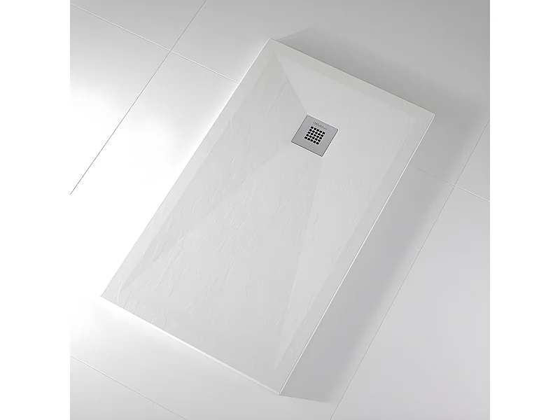 Mineralguss-Duschwanne extra flach ONDA Schieferoptik WEIß 80x100 cm