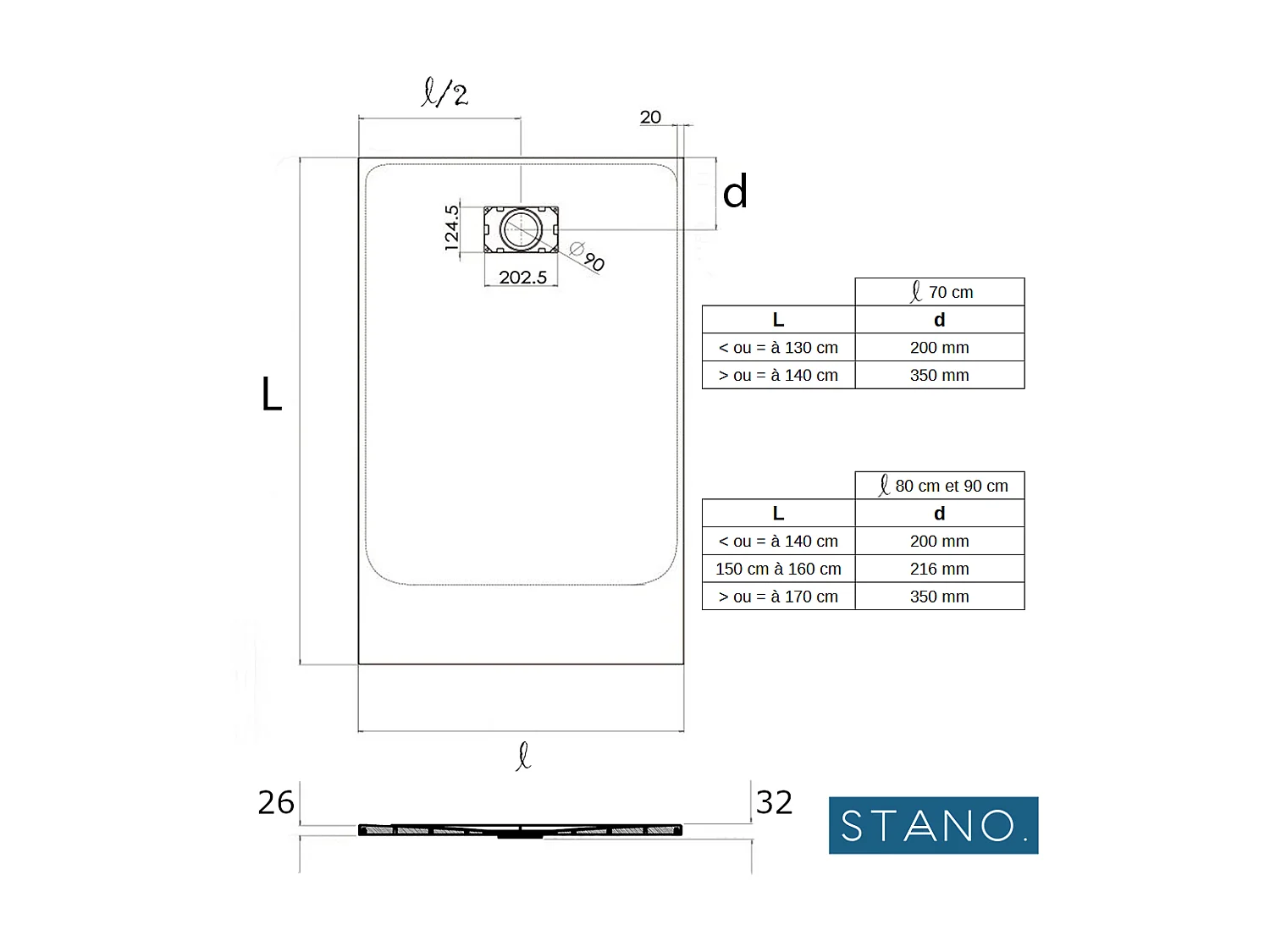 Kit Piatto doccia ultrasottile 90 x 140 cm PIATTO Bianco + Colonna doccia termostatica Finitura nera opaca