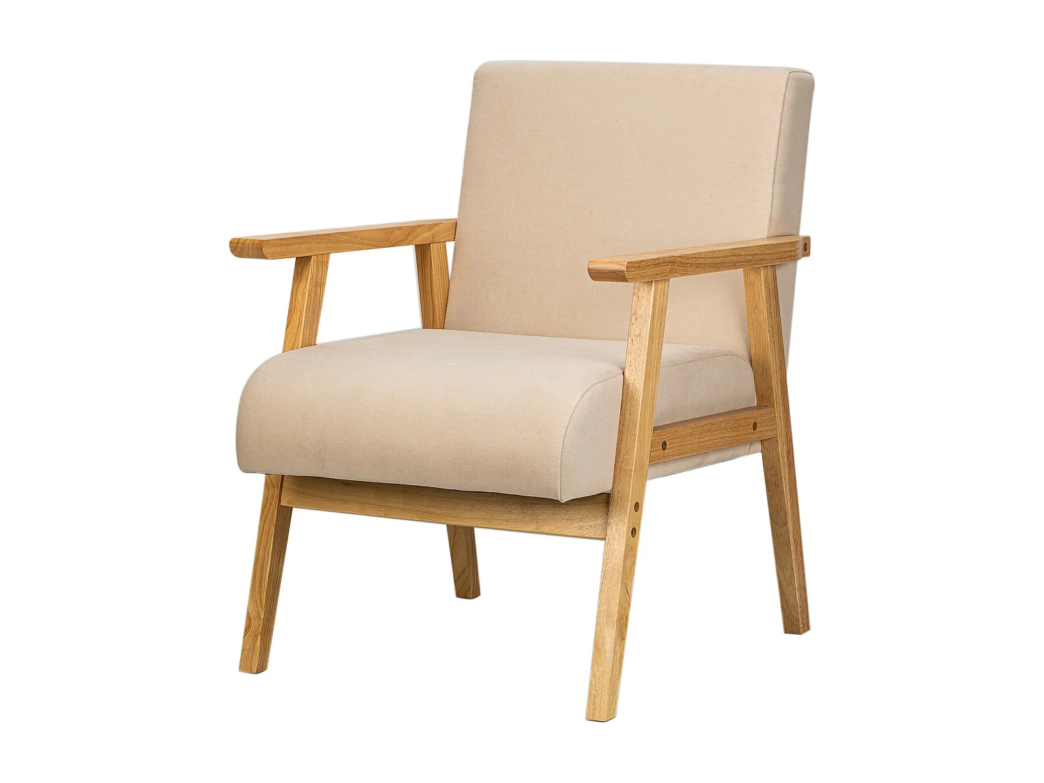 Fauteuil de salon en bois massif et tissu beige