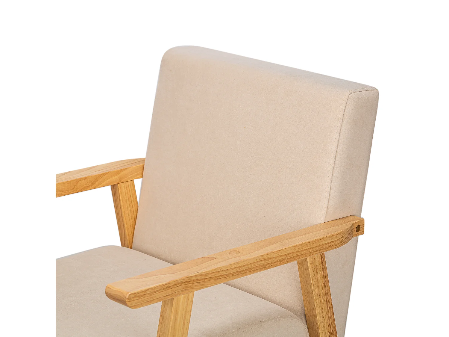 Fauteuil de salon en bois massif et tissu beige