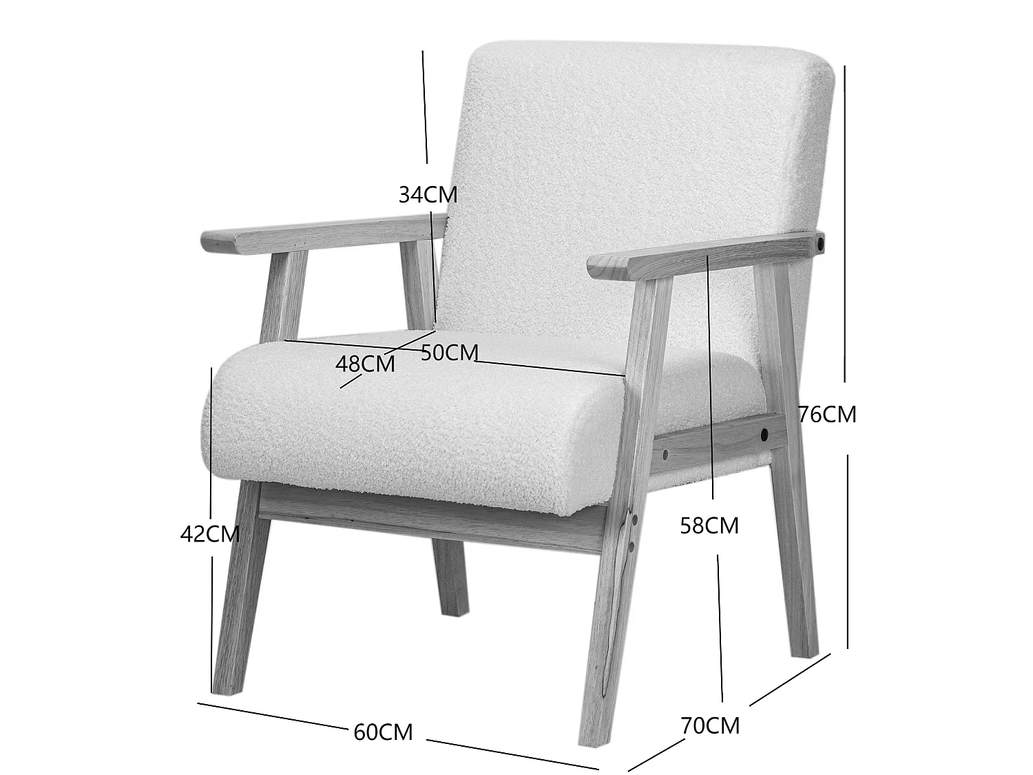 Fauteuil de salon en bois massif et tissu beige