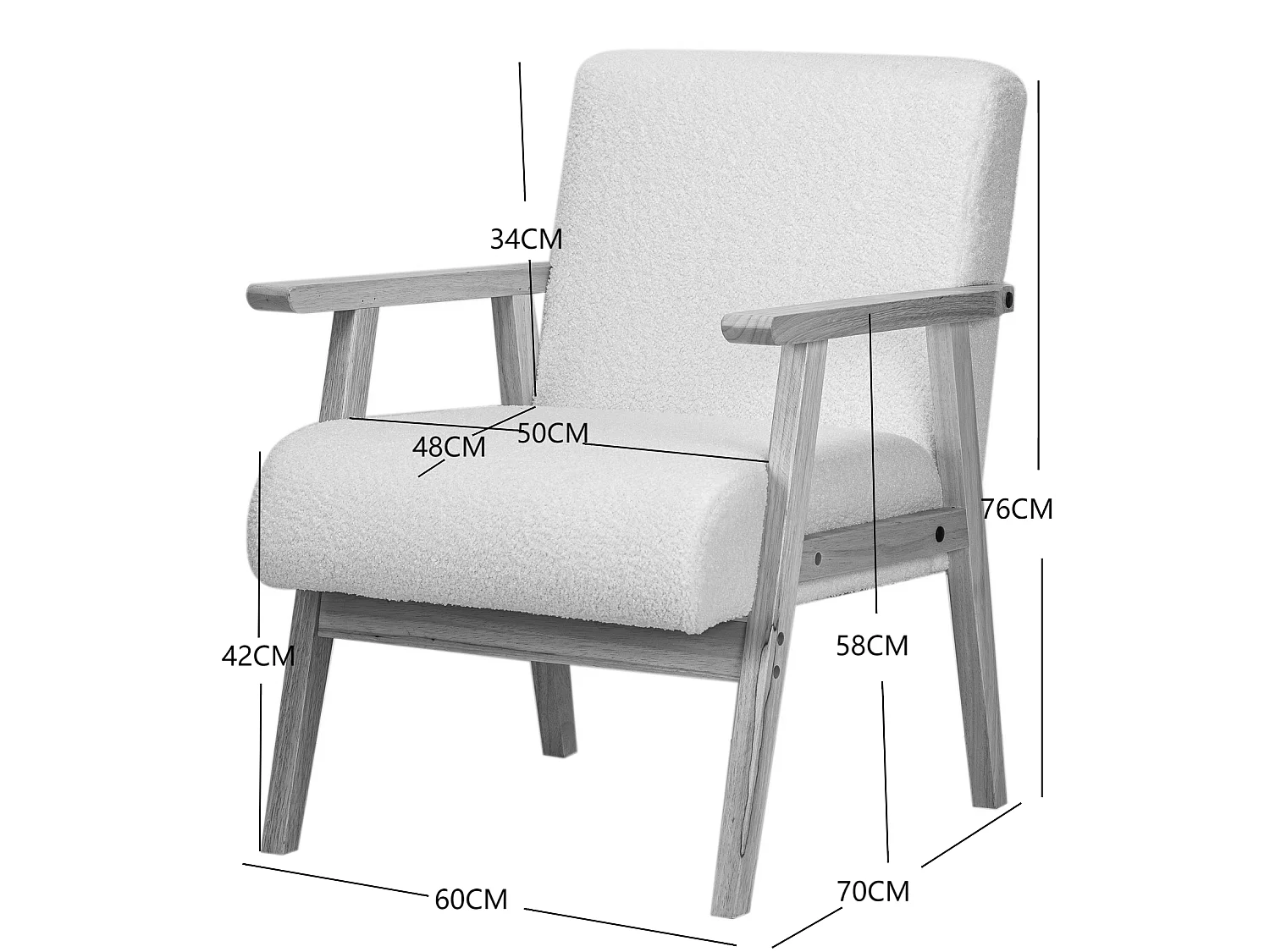 Fauteuil de salon en bois massif et tissu beige