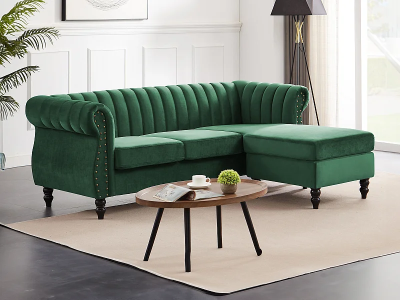 Divano Angolo reversible in Velluto Verde abete - TRUMBO