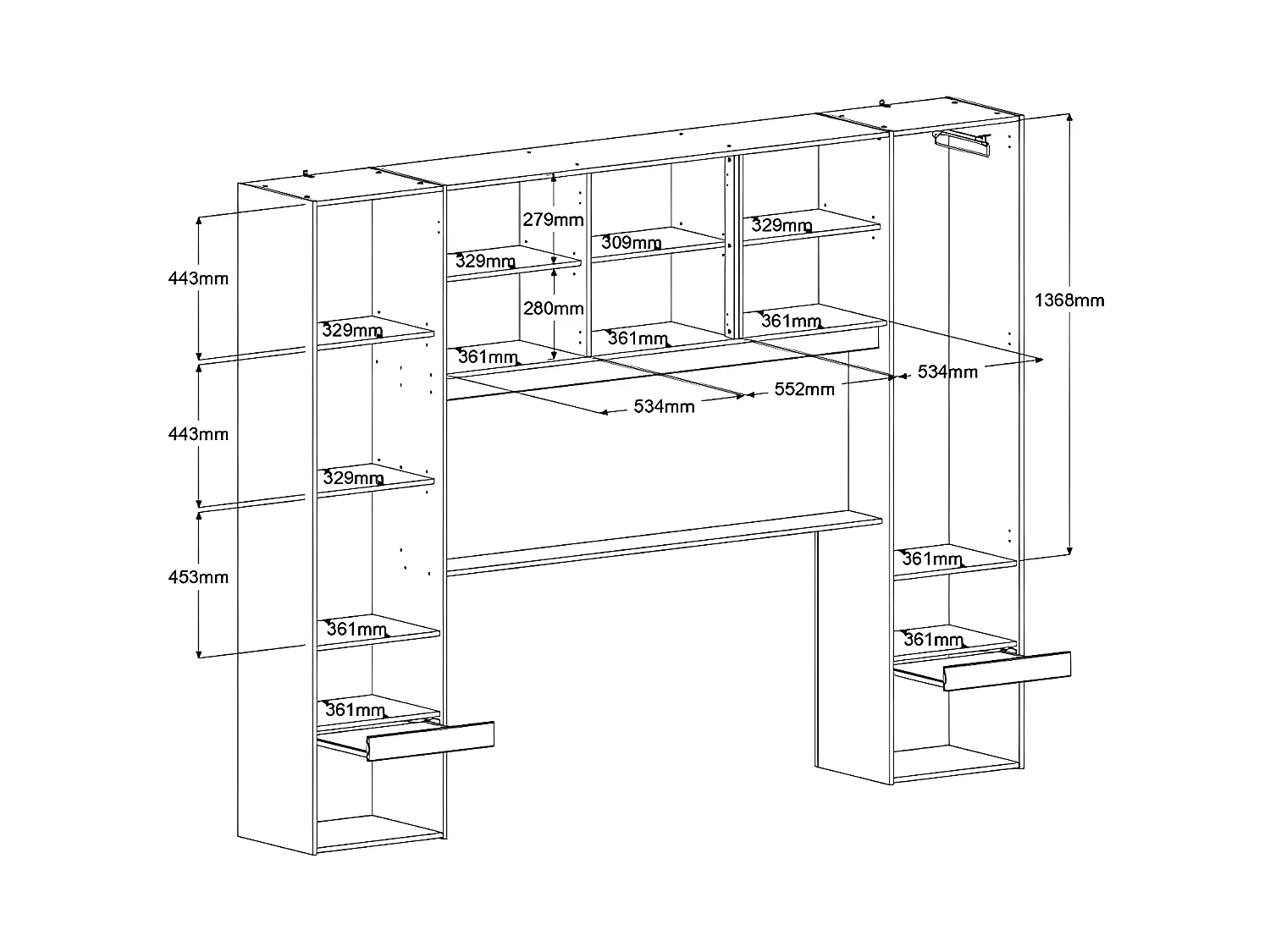 Cama con compartimentos 160 x 200 cm - Con LEDs - Color: natural y negro - VELONA