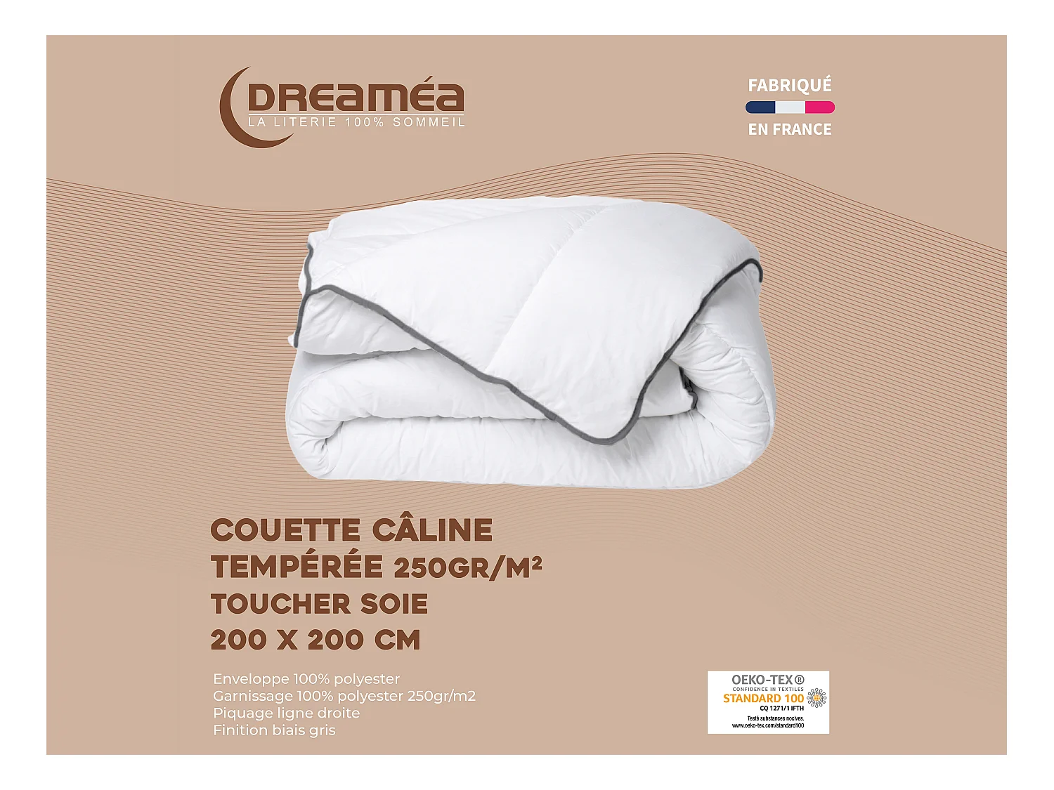 Edredón Câline de tacto sedoso 200 x 200 cm - 250 g/m² - Blanco con bies gris - BIESYA