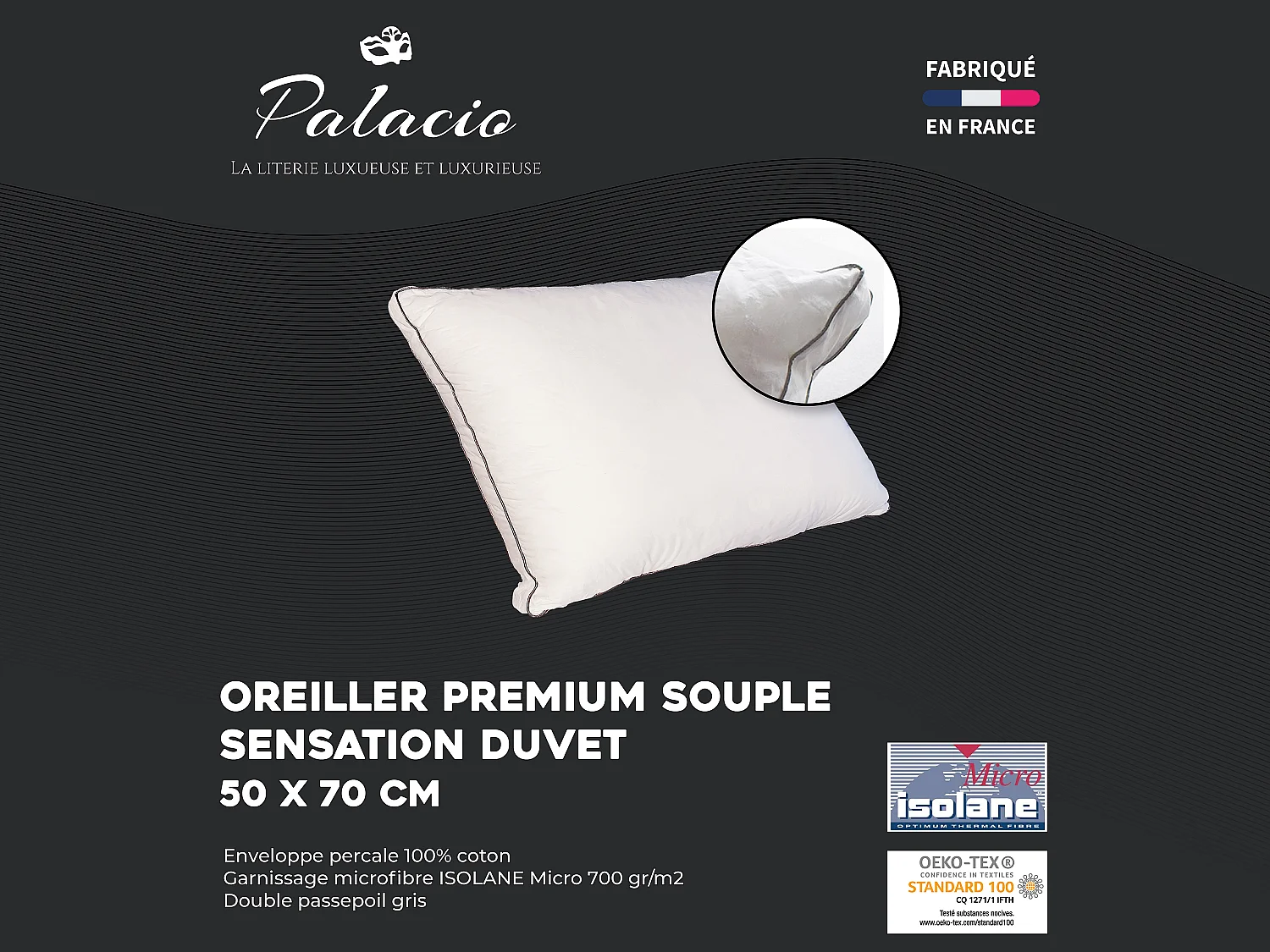 Poduszka puchowa z bawełny perkal 91 nici/cm² - 50 x 70 cm - 700 g - Biała - AUXENCE