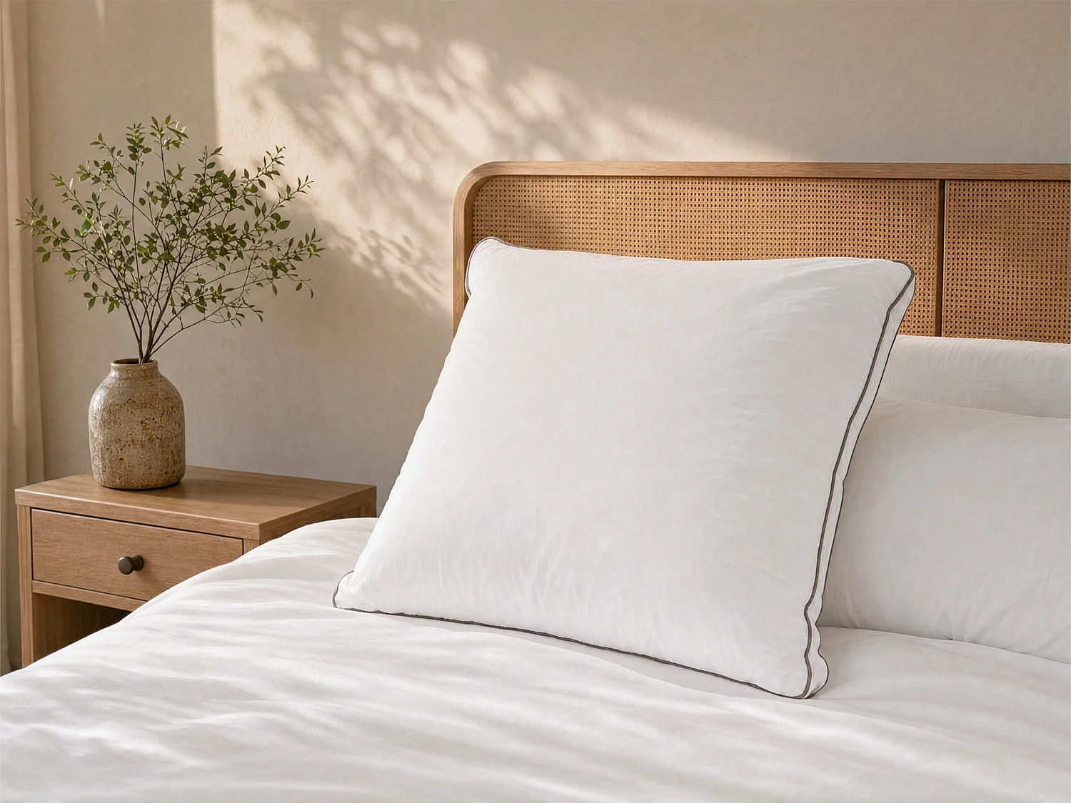 Oreiller sensation duvet en percale de coton 91 fils/cm² - 65 x 65 cm - 700 gr - Blanc - AUXENCE