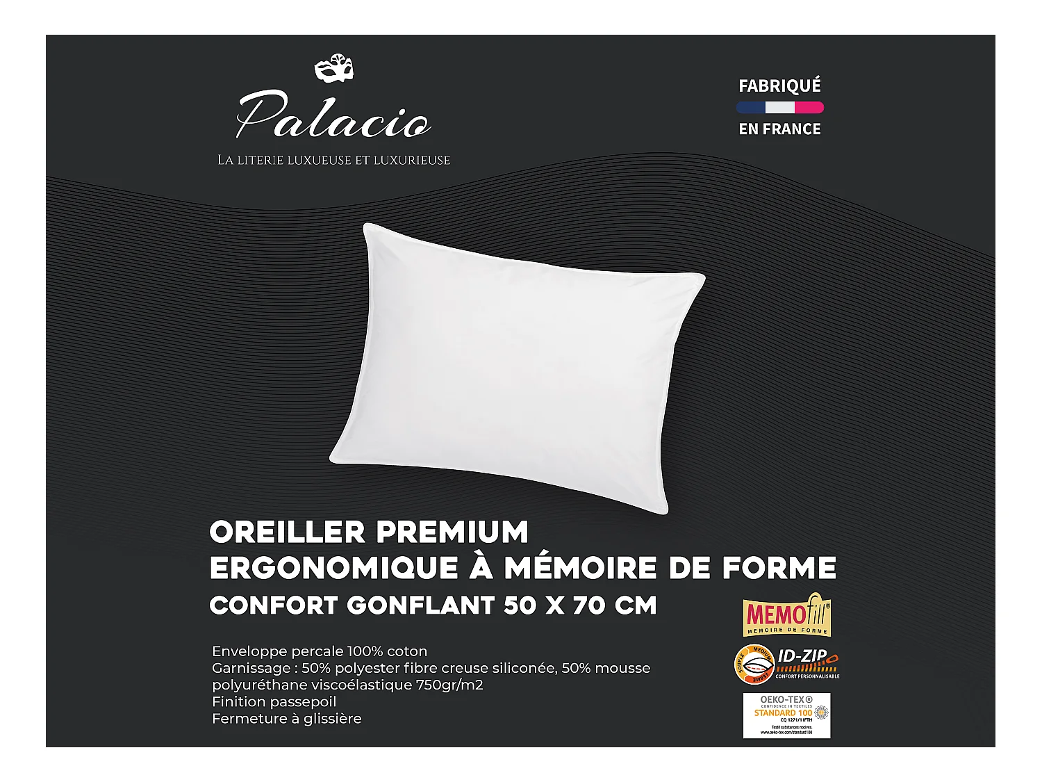 Traagschuim hoofdkussen 50 x 70 cm - Perkaal katoen - 91 draden/cm² - 750 gr - Wit - AUXENCE