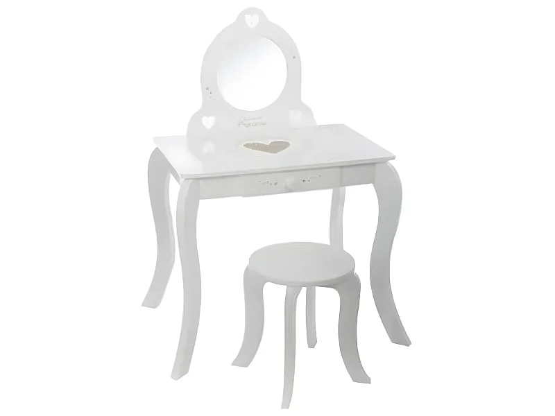 Coiffeuse enfant avec Tabouret coloris blanc en bois - Dim : L60 x l40 x 91 cm