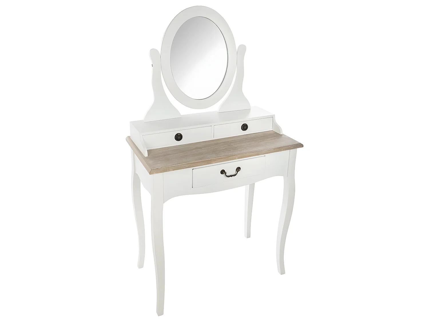 Coiffeuse de 3 tiroirs en bois coloris blanc/chêne - Dim : L.74 x l.40 x H.135 cm