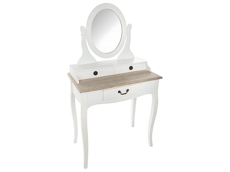 Coiffeuse de 3 tiroirs en bois coloris blanc/chêne - Dim : L.74 x l.40 x H.135 cm