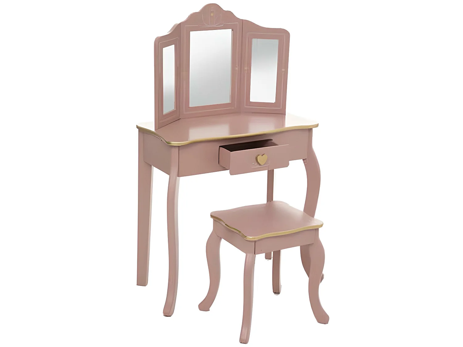 Coiffeuse avec tabouret pour enfant en bois coloris rose antique - longueur 59,50 x profondeur 29 x hauteur 60 cm