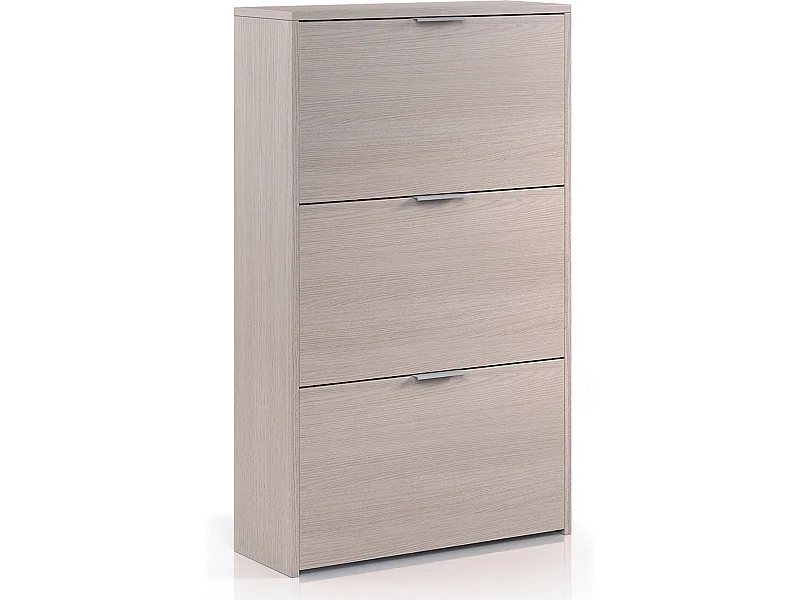 Commode à chaussures en bois de 3 portes coloris chêne -113 x 60 x 22 cm