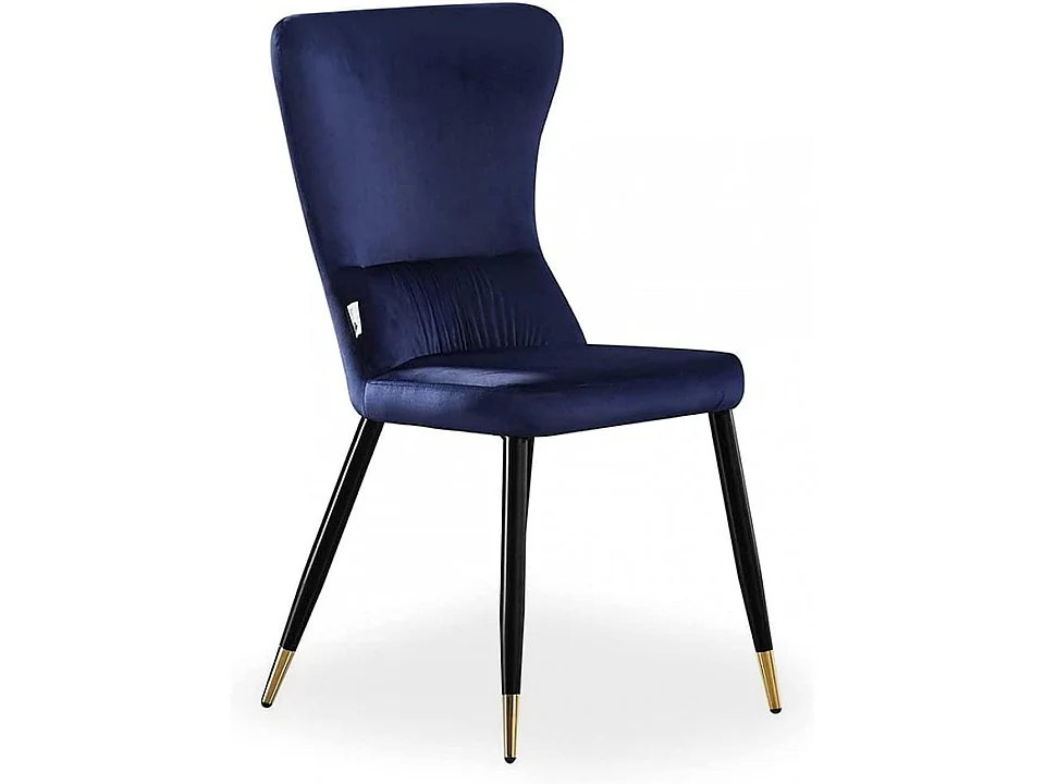 NEW YORK - Chaise Rétro en Velours Bleu - Pieds Coloris Noir & Doré