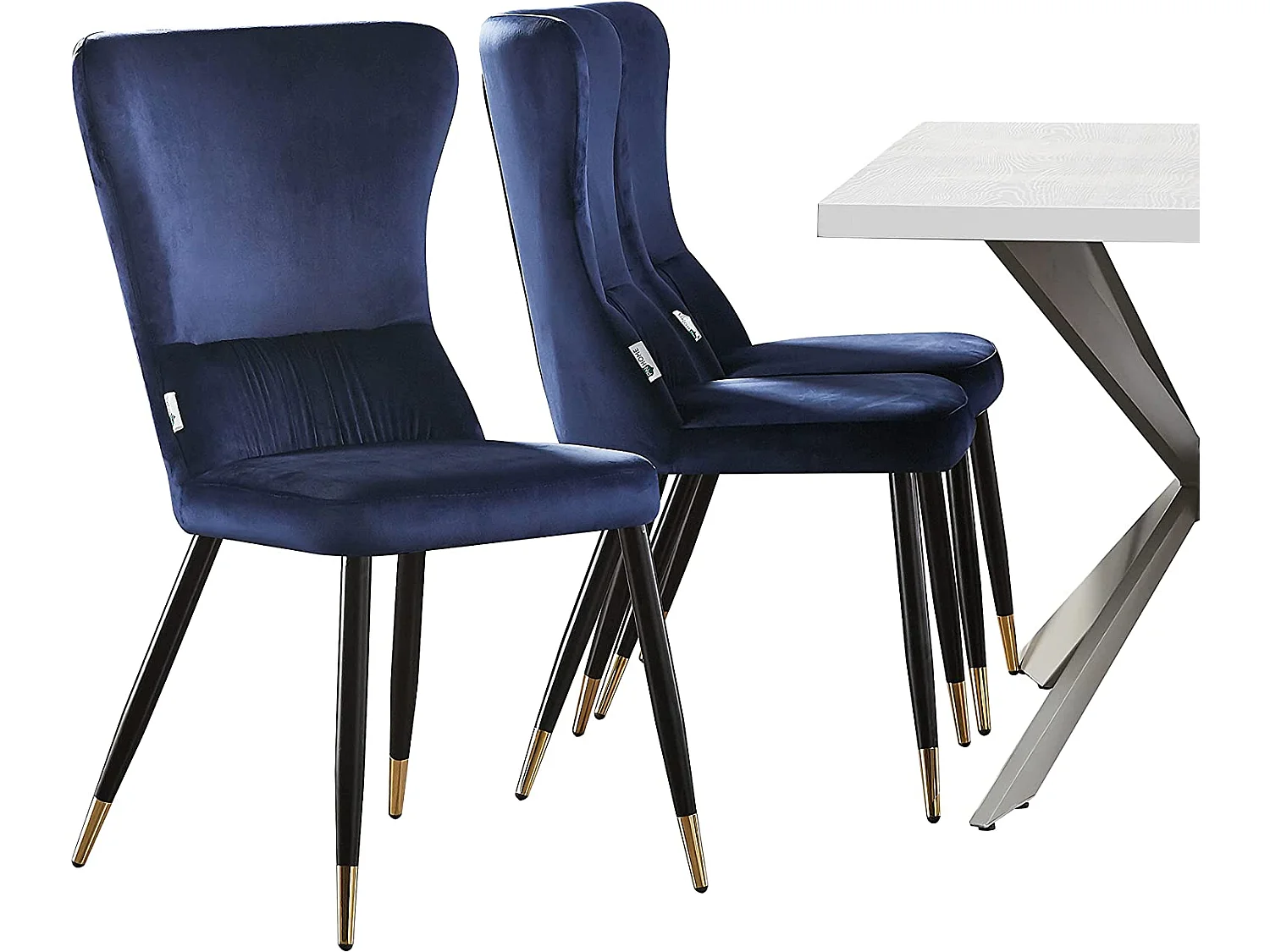 NEW YORK - Chaise Rétro en Velours Bleu - Pieds Coloris Noir & Doré