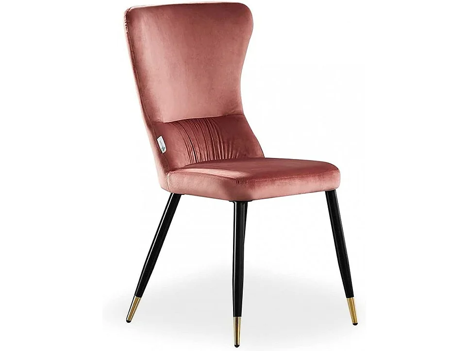 NEW YORK - Chaise Rétro en Velours Rose - Pieds Coloris Noir & Doré