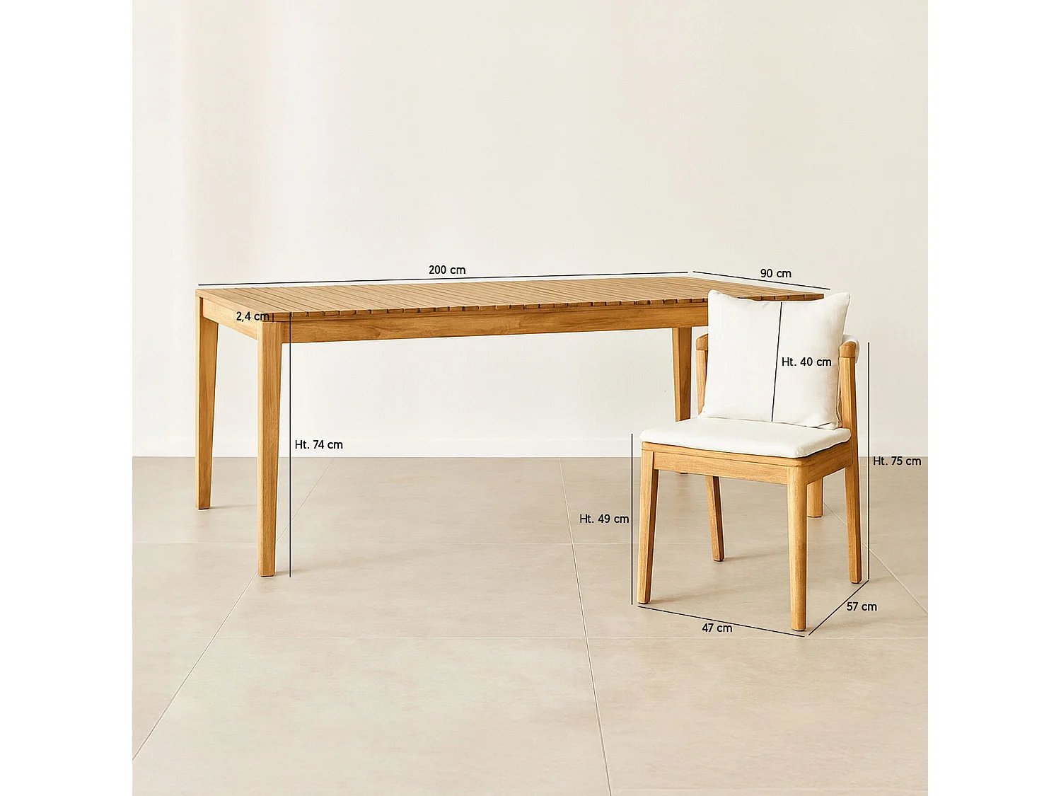 Now's Home - Ensemble De Jardin Table 2m+ 8 Chaises En Acacia Avec Coussin Blanc Fidji