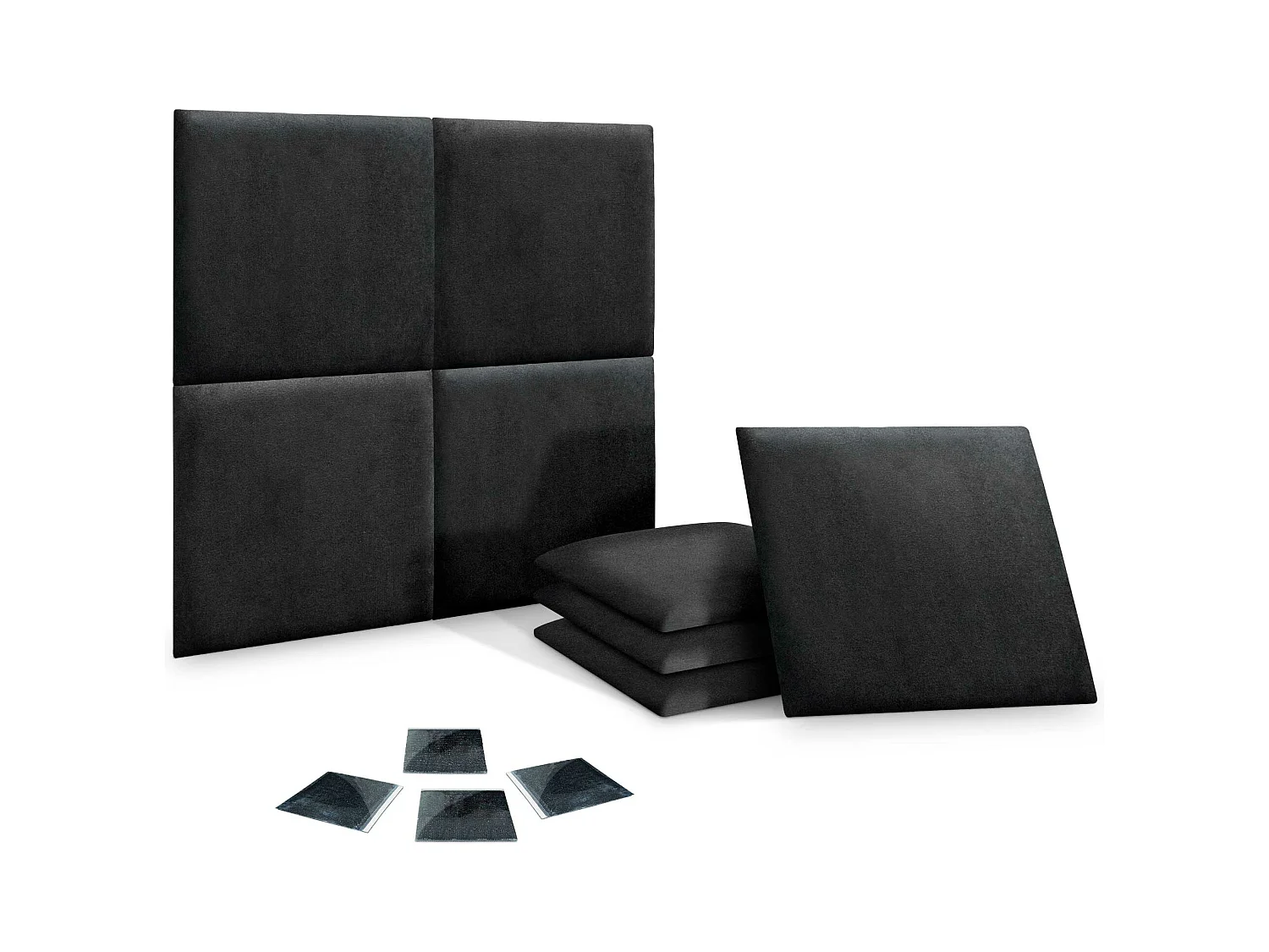 DHOME Lot de 8 Panneaux Rembourrés en Tissu Aqualine Autocollants pour Mur Acoustiques Absorbants Protection contre les Chocs (Noir, 60x60cm, x8)