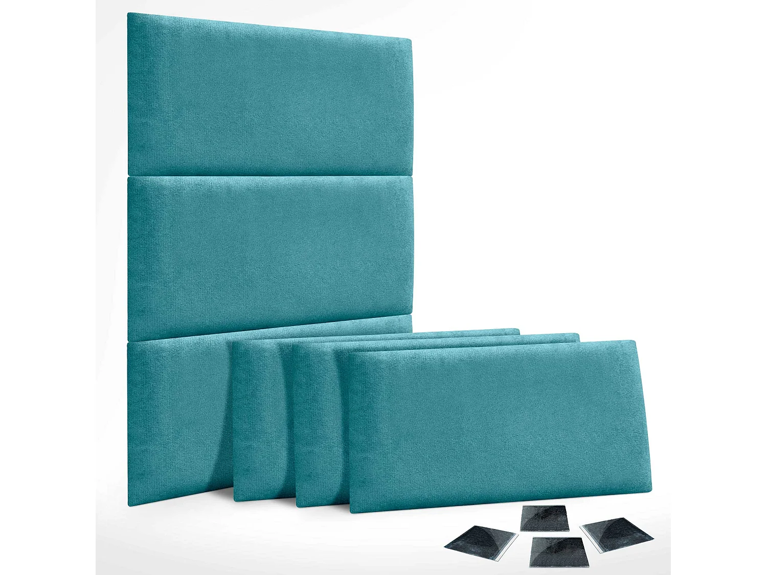 DHOME Set di 6 Pannelli Rivestiti in Tessuto Aqualine Autoadesivi per Parete Acustici Assorbenti Protezione Impatti Testiere(Turchese, 50x30cm, x6)