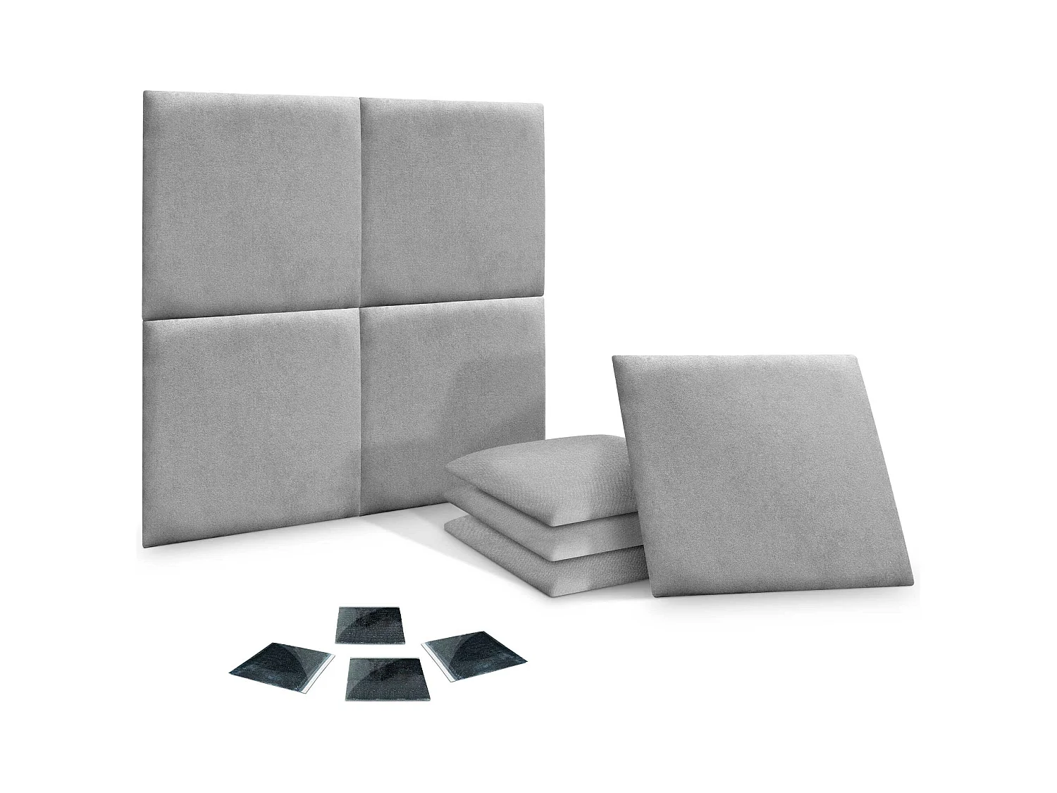 DHOME set van 8 zelfklevende gestoffeerde panelen voor muur, geluidsabsorberend, schokbescherming, hoofdbord (Grijs, 60x60cm, x8)