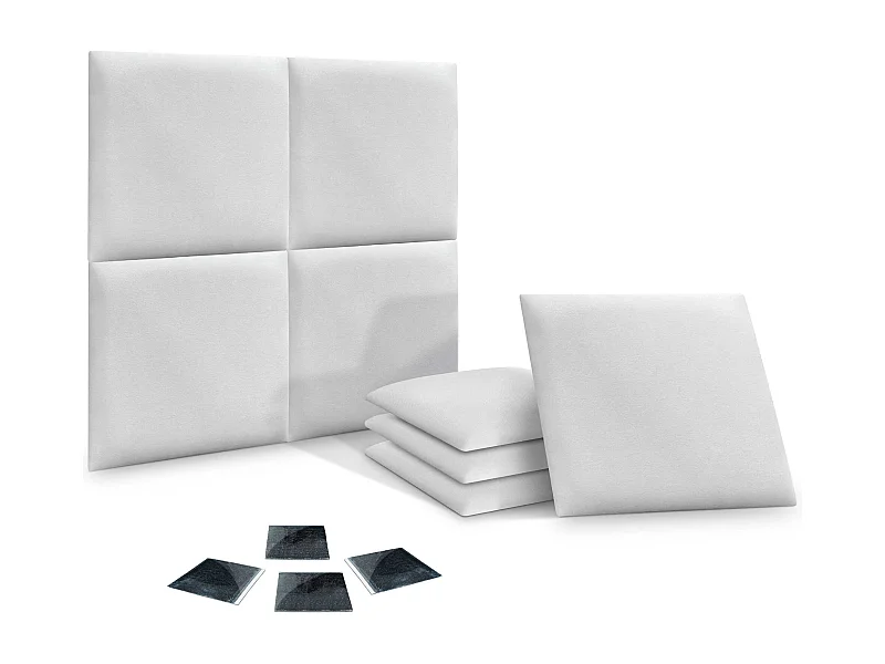 DHOME Lot de 8 Panneaux Rembourrés en Tissu Aqualine Autocollants pour Mur Acoustiques Absorbants Protection contre les Chocs (Blanc, 50x50cm, x8)