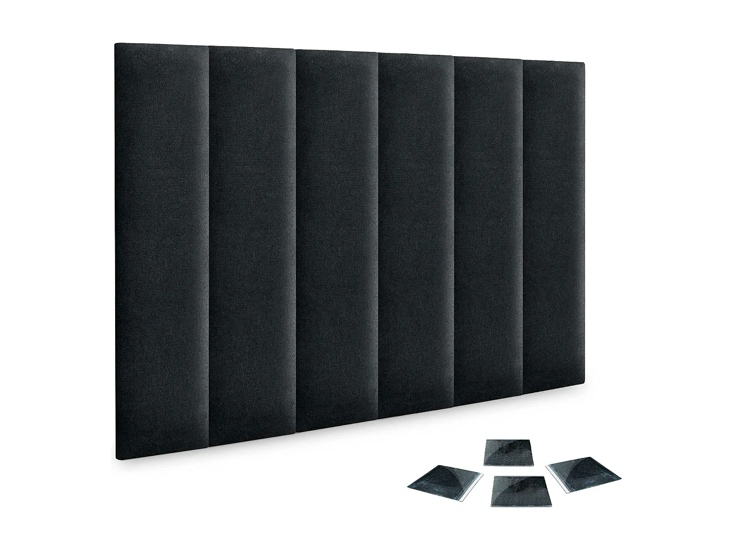 DHOME Set di 6 Pannelli Rivestiti in Tessuto Aqualine Autoadesivi per Parete Acustici Assorbenti Protezione Impatti Testiere (Nero, 60x20cm, x6)