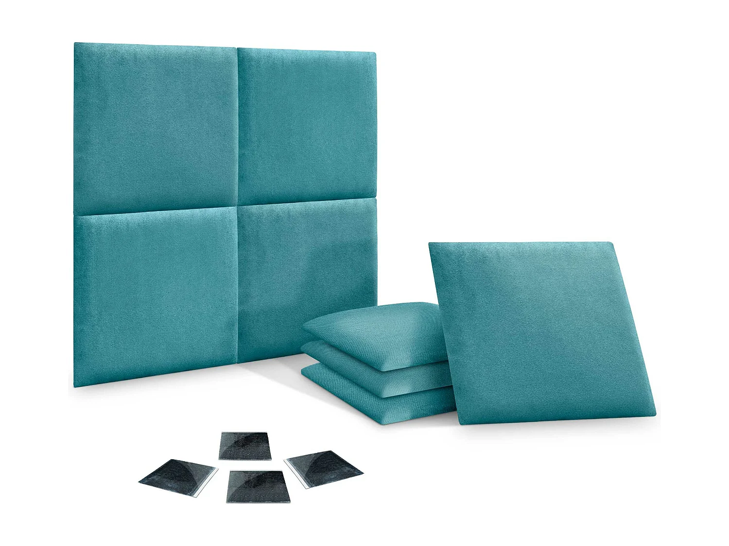 DHOME Set aus 8 Selbstklebende, gepolsterte Stoffpaneele für Wand, schallabsorbierend, stoßfest, Kopfteil (Türkis, 50x50cm, x8)