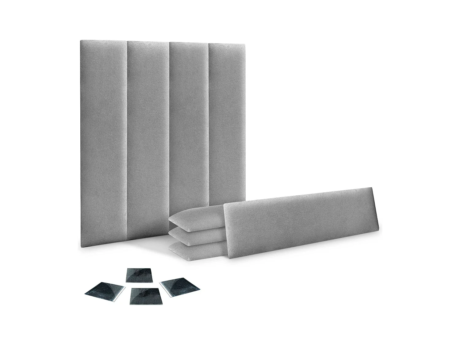 DHOME Set aus 8 Selbstklebende, gepolsterte Stoffpaneele für Wand, schallabsorbierend, stoßfest, Kopfteil (Grau, 60x30cm, x8)