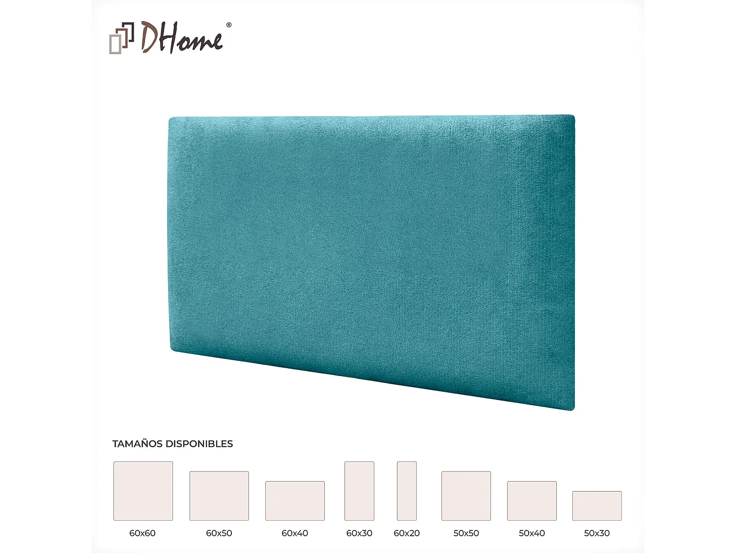 DHOME Lot de 6 Panneaux Rembourrés en Tissu Aqualine Autocollants pour Mur Acoustiques Absorbants Protection contre les Chocs (Turquoise, 60x50cm, x6)