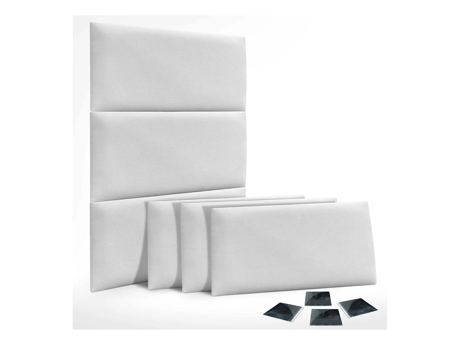 DHOME set van 6 zelfklevende gestoffeerde panelen voor muur, geluidsabsorberend, schokbescherming, hoofdbord (Wit, 50x40cm, x6)