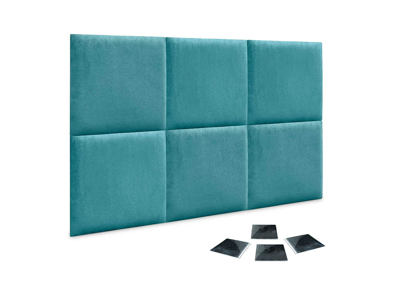 DHOME Set aus 6 Selbstklebende, gepolsterte Stoffpaneele für Wand, schallabsorbierend, stoßfest, Kopfteil (Türkis, 60x60cm, x6)