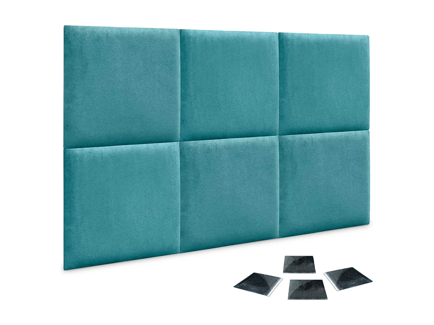 DHOME Set di 6 Pannelli Rivestiti in Tessuto Aqualine Autoadesivi per Parete Acustici Assorbenti Protezione Impatti Testiere (Turchese, 60x60cm, x6)