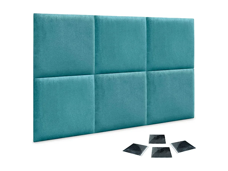 DHOME Set di 6 Pannelli Rivestiti in Tessuto Aqualine Autoadesivi per Parete Acustici Assorbenti Protezione Impatti Testiere (Turchese, 60x60cm, x6)