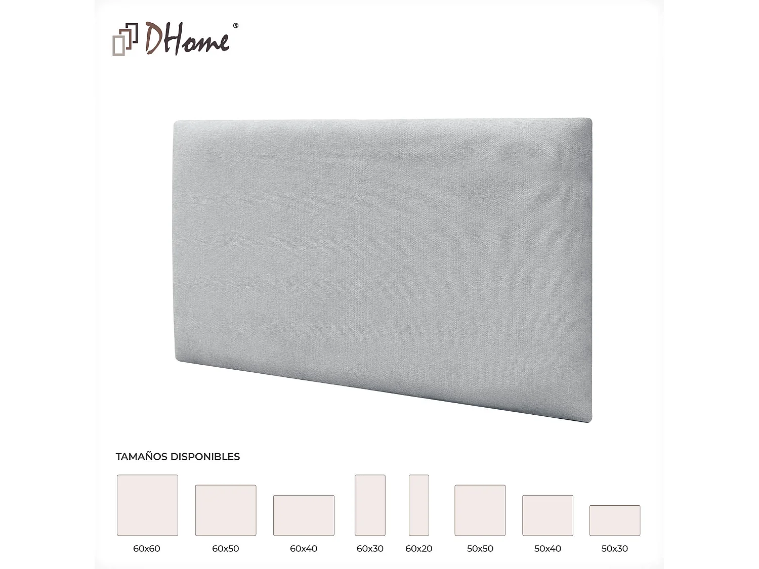 DHOME Lot de 6 Panneaux Rembourrés en Tissu Aqualine Autocollants pour Mur Acoustiques Absorbants Protection contre les Choc (Gris clair, 50x30cm, x6)