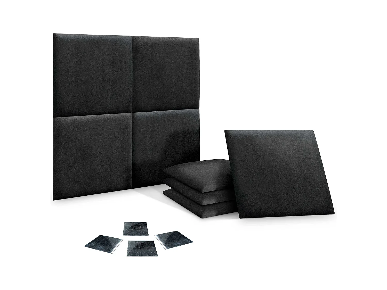 DHOME Lot de 8 Panneaux Rembourrés en Tissu Aqualine Autocollants pour Mur Acoustiques Absorbants Protection contre les Chocs (Noir, 50x50cm, x8)