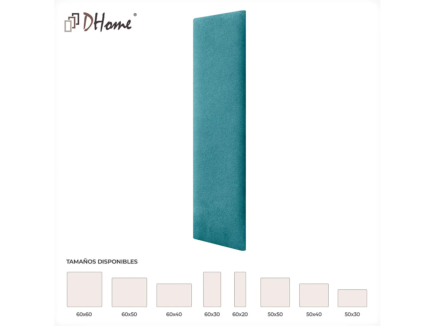 DHOME Lot de 8 Panneaux Rembourrés en Tissu Aqualine Autocollants pour Mur Acoustiques Absorbants Protection contre les Chocs (Turquoise, 60x20cm, x8)