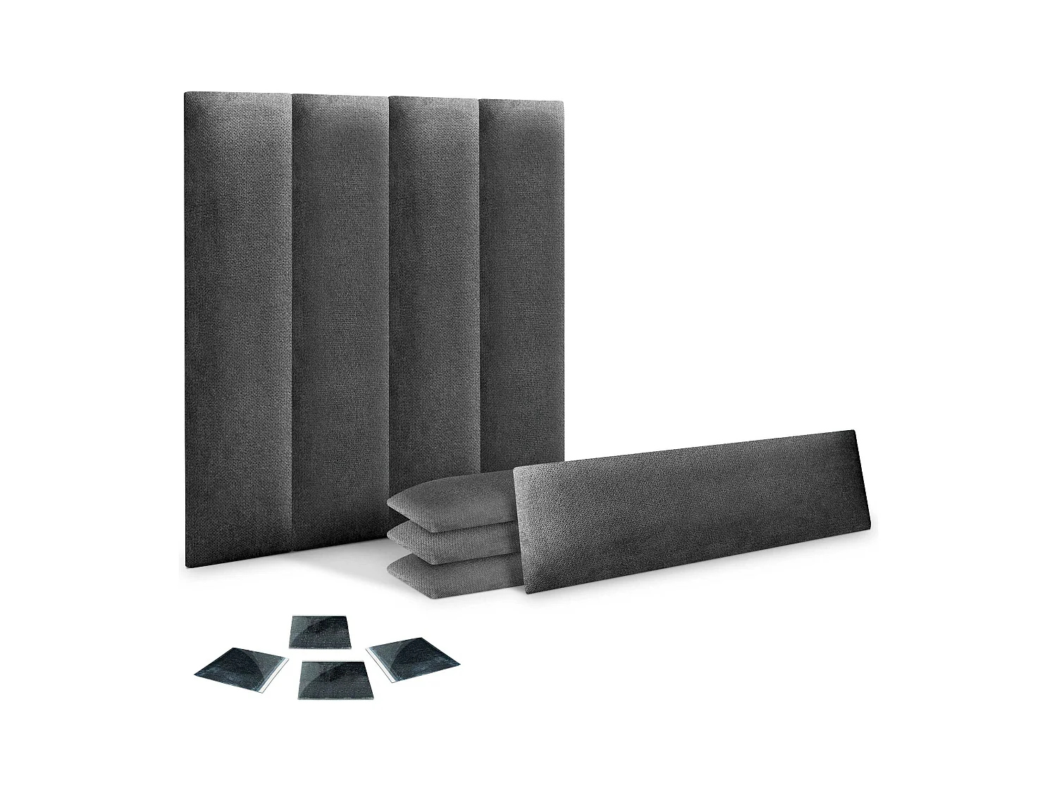 DHOME juego de 8 Paneles Tapizados de Tela Autoadhesivos para Pared Acústicos Absorbentes Protección Impactos Cabeceros (Gris Ceniza, 60x20cm, x8)