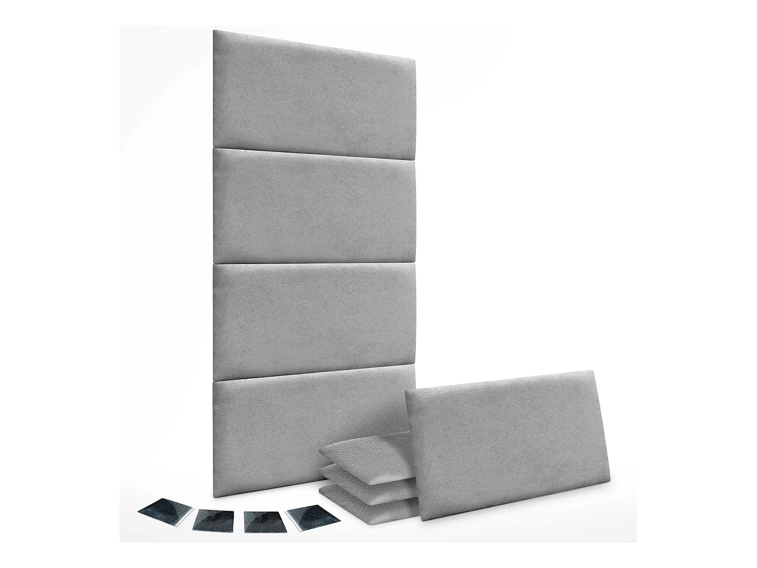 DHOME Set aus 8 Selbstklebende, gepolsterte Stoffpaneele für Wand, schallabsorbierend, stoßfest, Kopfteil (Grau, 50x30cm, x8)