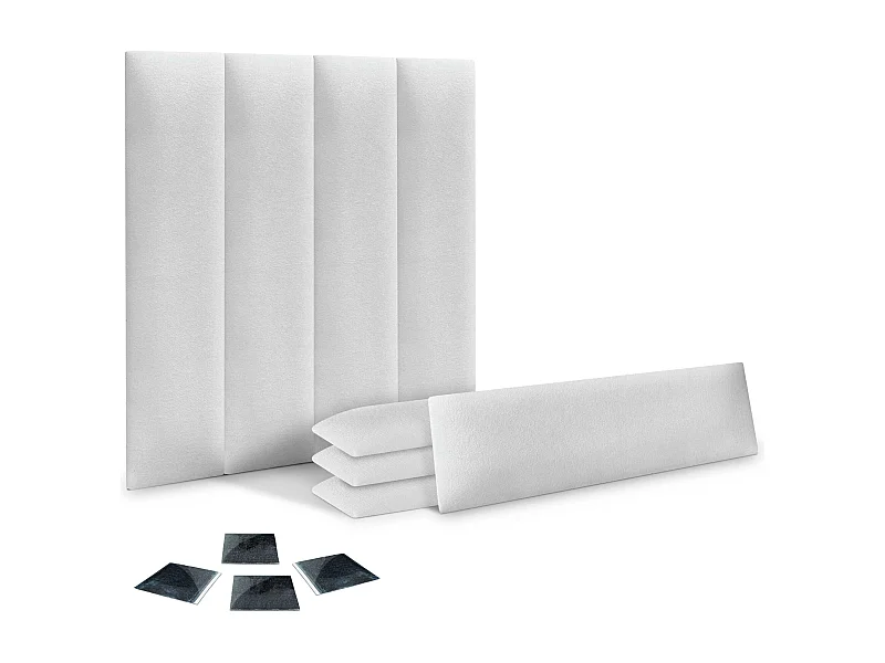 DHOME Lot de 8 Panneaux Rembourrés en Tissu Aqualine Autocollants pour Mur Acoustiques Absorbants Protection contre les Chocs (Blanc, 60x20cm, x8)