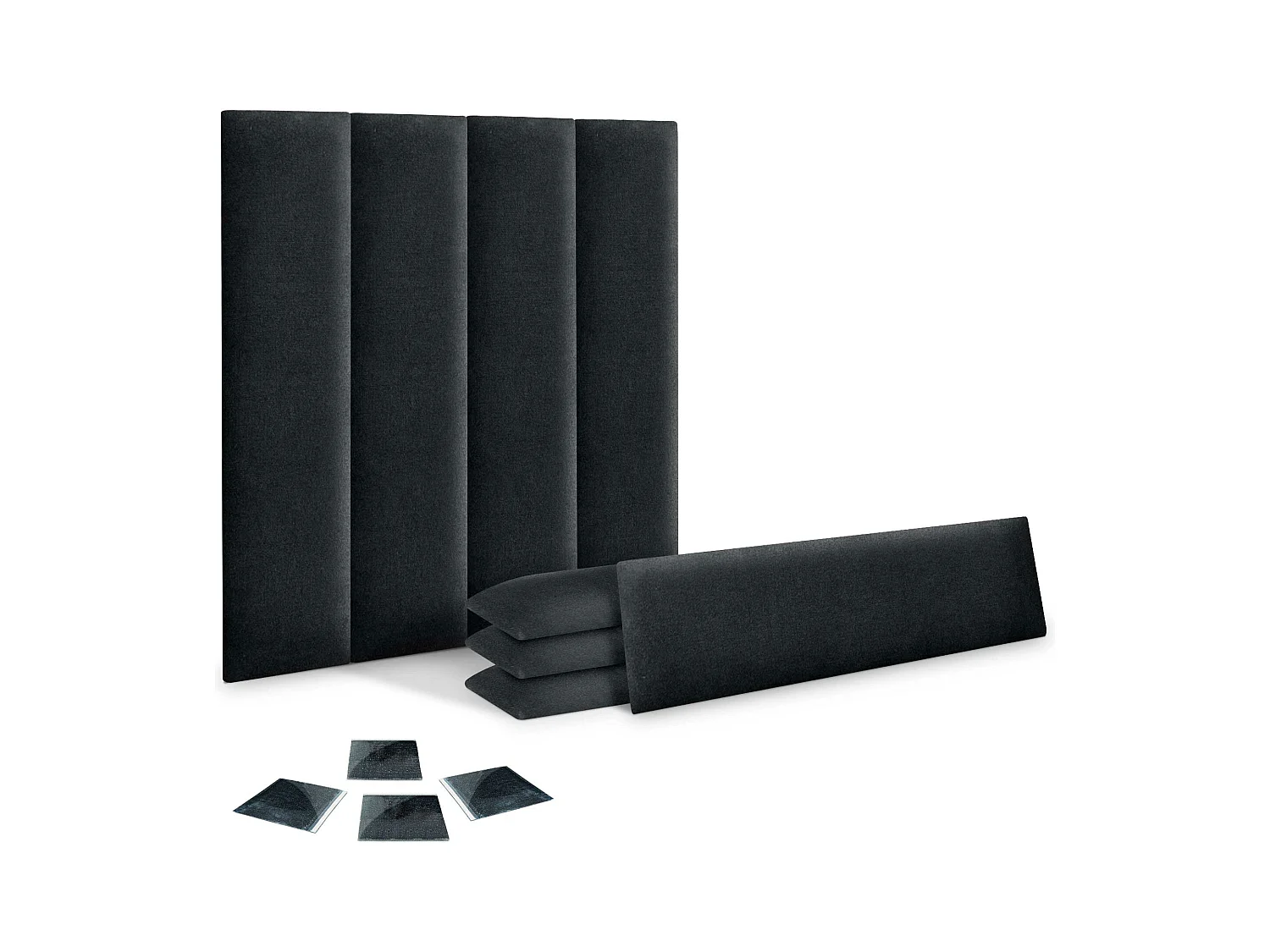 DHOME Lot de 8 Panneaux Rembourrés en Tissu Aqualine Autocollants pour Mur Acoustiques Absorbants Protection contre les Chocs (Noir, 60x20cm, x8)