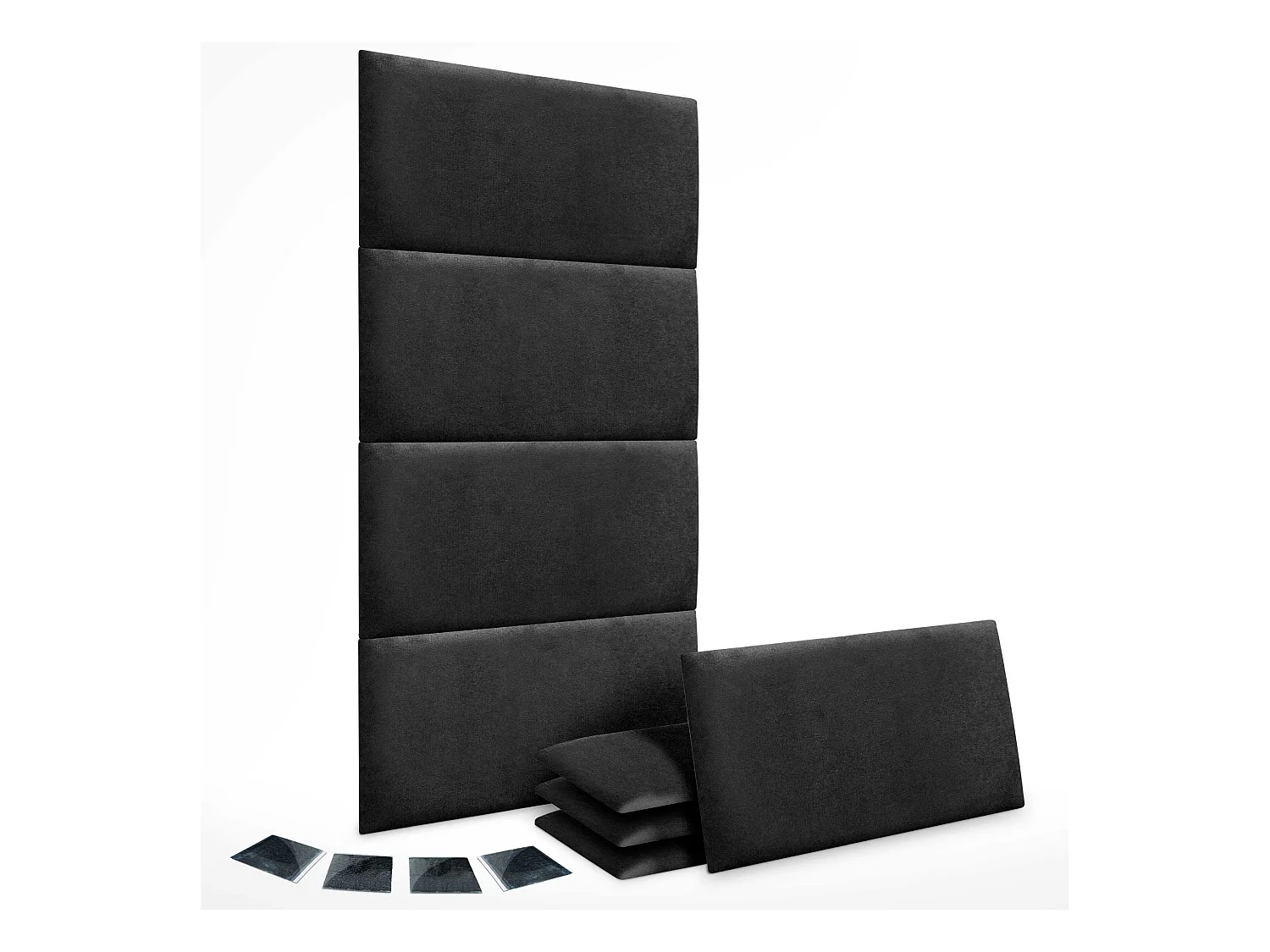 DHOME Lot de 8 Panneaux Rembourrés en Tissu Aqualine Autocollants pour Mur Acoustiques Absorbants Protection contre les Chocs (Noir, 50x30cm, x8)
