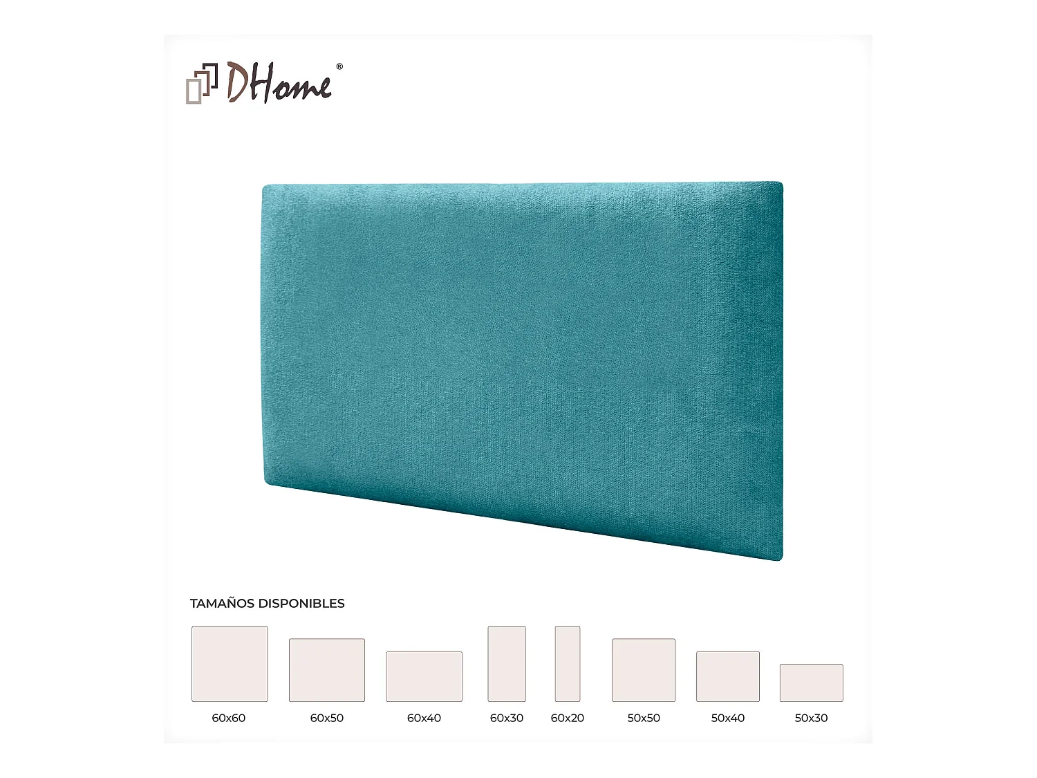 DHOME Lot de 8 Panneaux Rembourrés en Tissu Aqualine Autocollants pour Mur Acoustiques Absorbants Protection contre les Chocs (Turquoise, 50x40cm, x8)