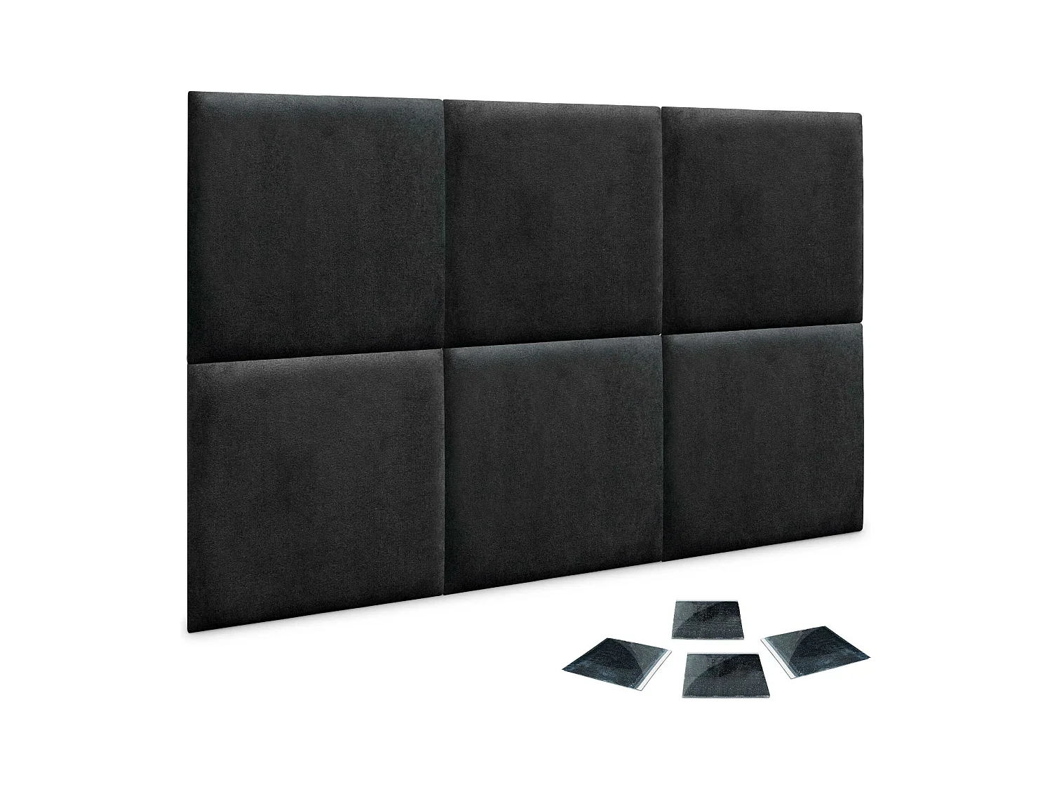 DHOME juego de 6 Paneles Tapizados de Tela Autoadhesivos para Pared Acústicos Absorbentes Protección Impactos Cabeceros (Negro, 60x60cm, x6)