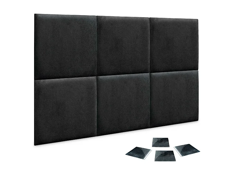 DHOME set van 6 zelfklevende gestoffeerde panelen voor muur, geluidsabsorberend, schokbescherming, hoofdbord (Zwart, 60x60cm, x6)