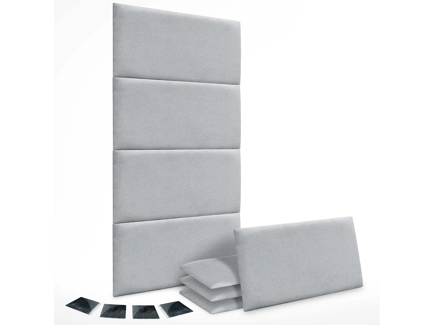 DHOME Lot de 8 Panneaux Rembourrés en Tissu Aqualine Autocollants pour Mur Acoustiques Absorbants Protection contre les Choc (Gris clair, 50x30cm, x8)