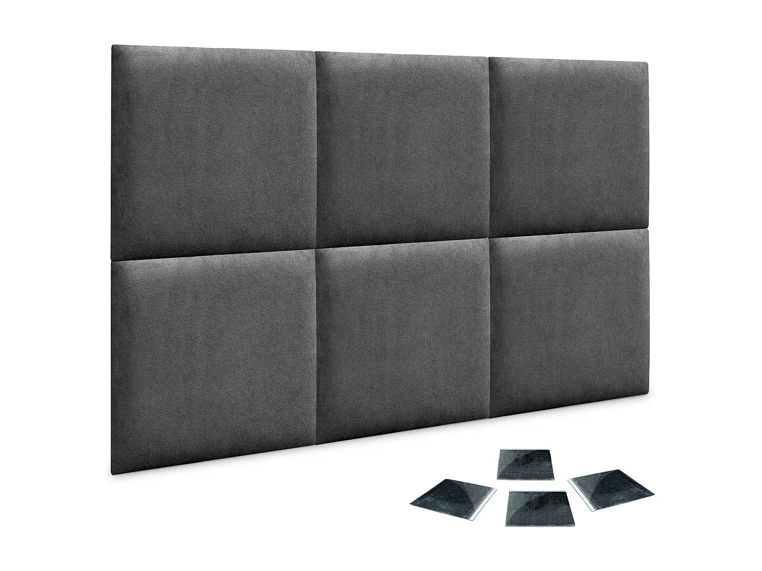 DHOME set van 6 zelfklevende gestoffeerde panelen voor muur, geluidsabsorberend, schokbescherming, hoofdbord (Asgrijs, 60x60cm, x6)